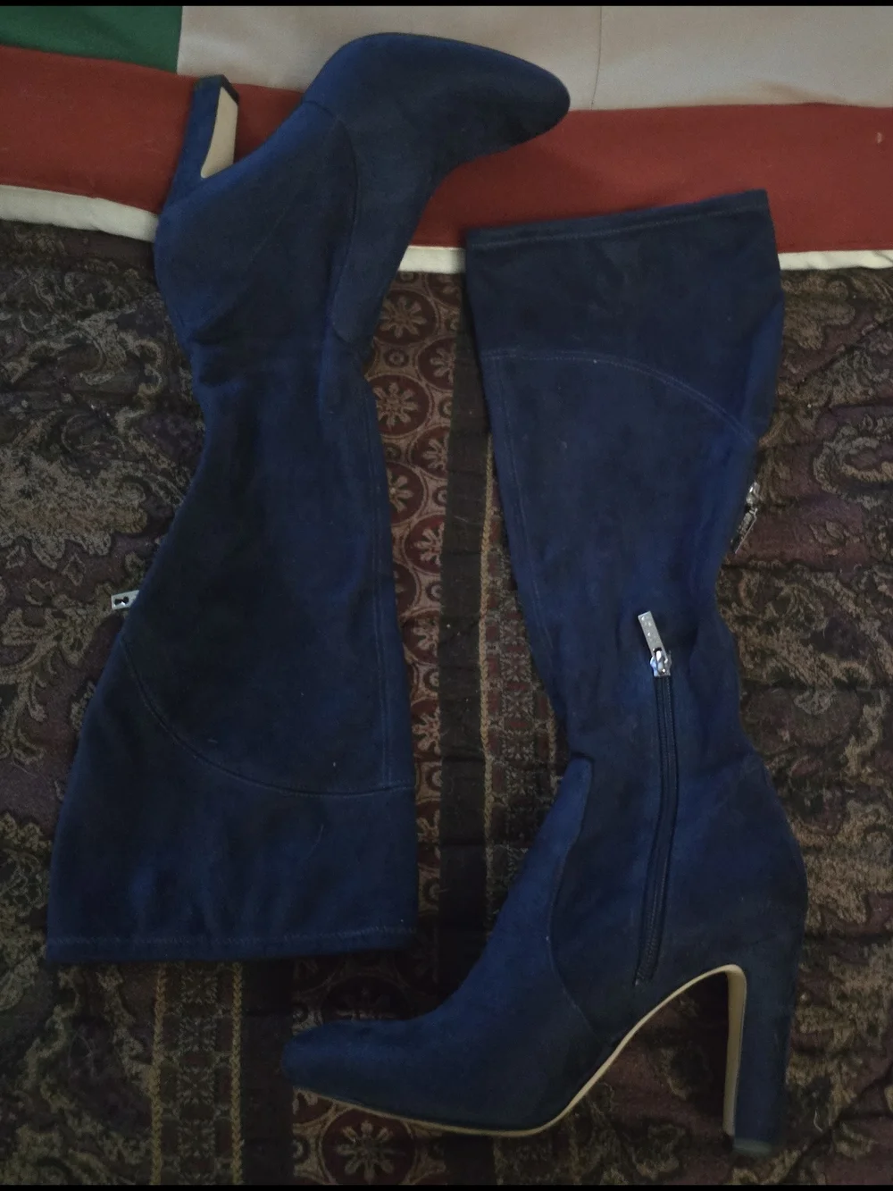 Ivanka Trump Blue Suede Knee-High Block Heel Boots Size 6.5M